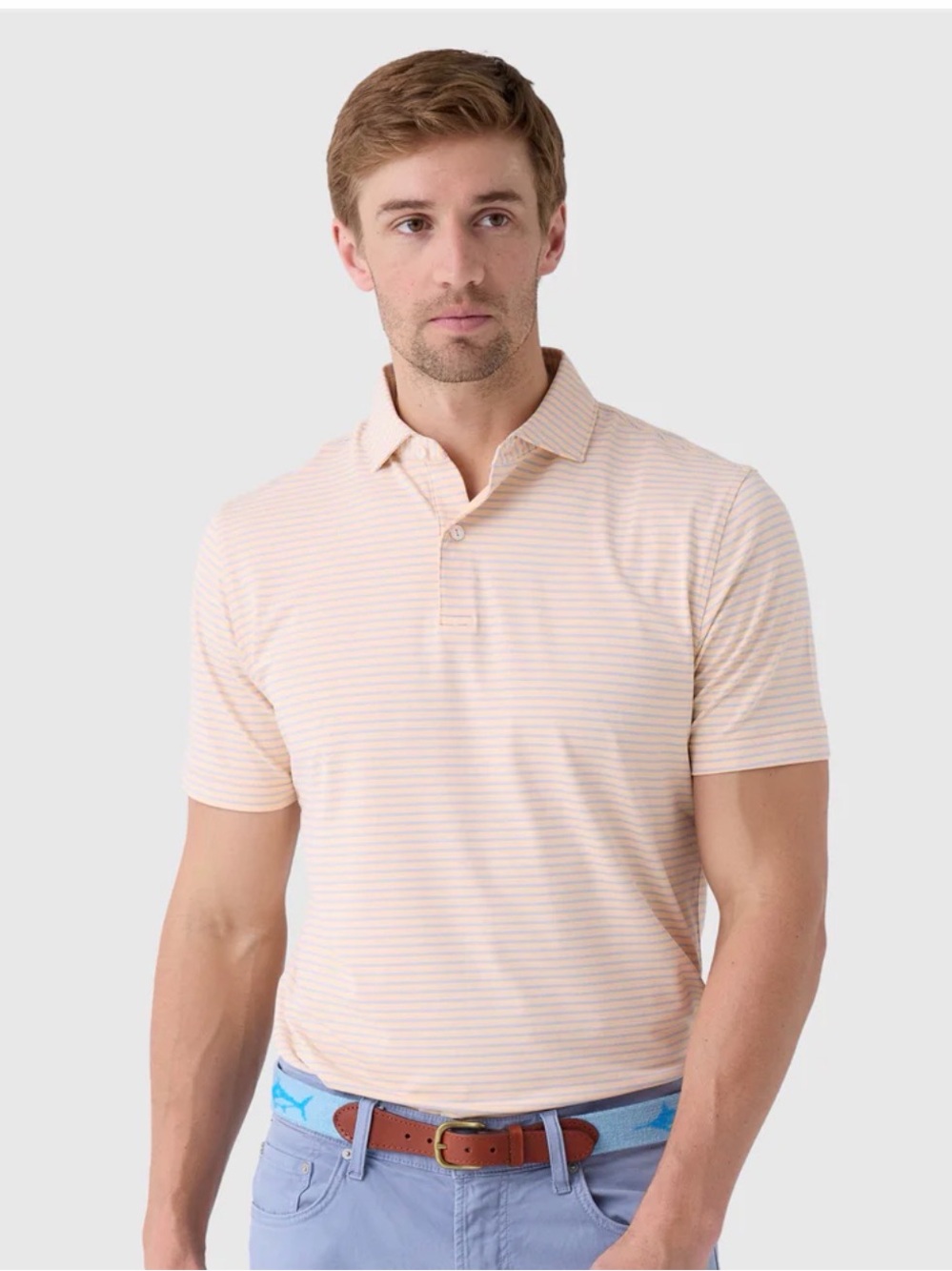 Peter Millar Crown Crafted Peach Stripe Polo Shirt - Classic Short Sleeve